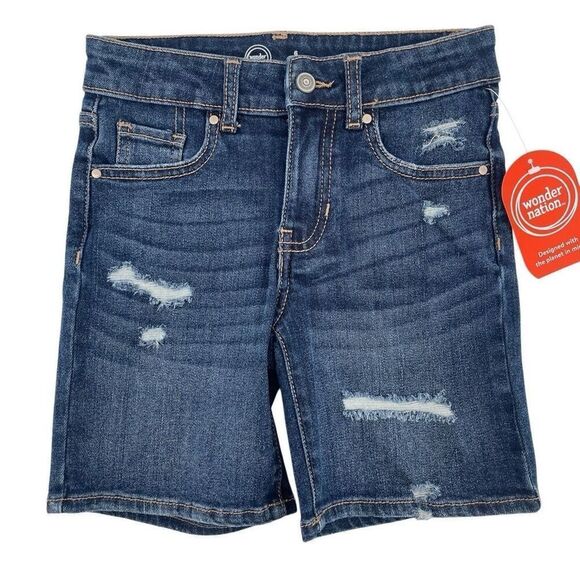 Wonder Nation Girl’s Destructed Dark Enzyme Wash 6” Bermuda Denim Shorts Size 6 - Picture 1 of 9